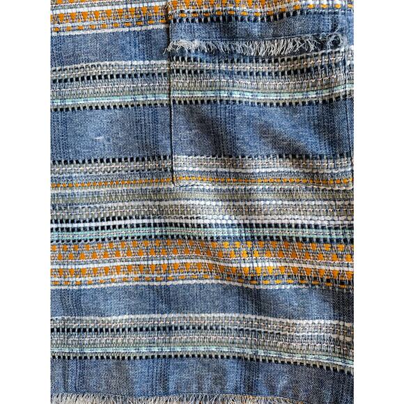 Anthropologie Crew Neck Woven Texture Blue Yellow Sleeveless Knee Length Dress - Picture 5 of 11